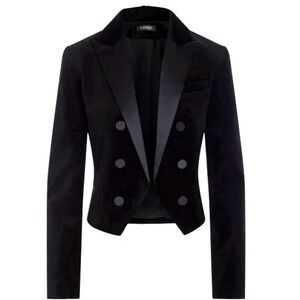 LAUREN RALPH LAUREN Sz-10 Women's Stretch Black Label Velvet Cropped Blazer New